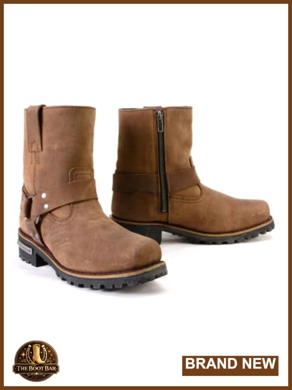Women's Full Grain Cowhide Leather Motorcycle Harness Boots Mid-Calf Zip